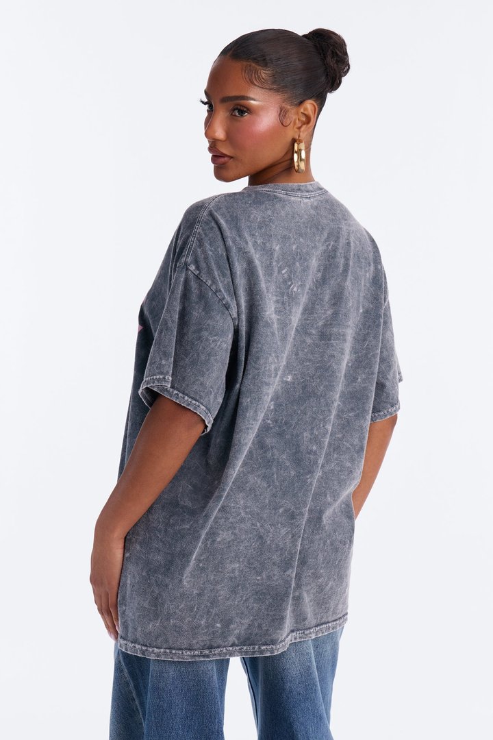 Good Vibes Only Washed Oversized Tee - Charcoal