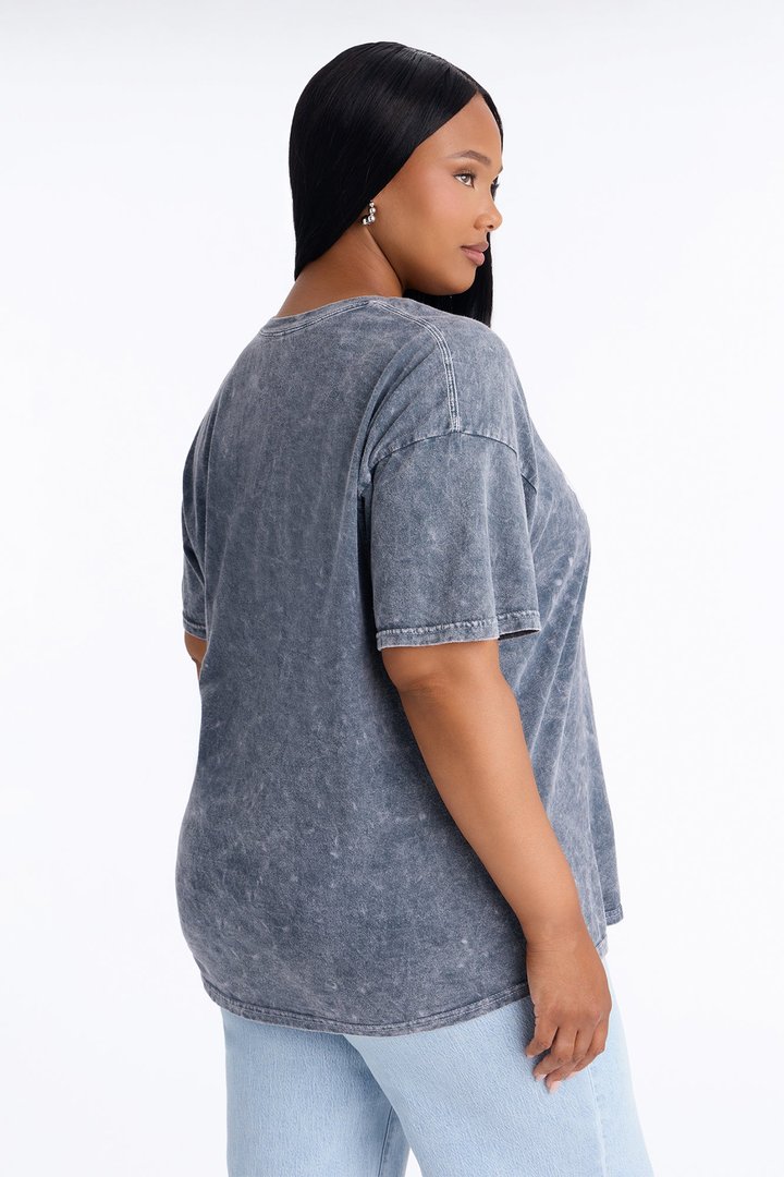 Good Vibes Only Washed Oversized Tee - Charcoal