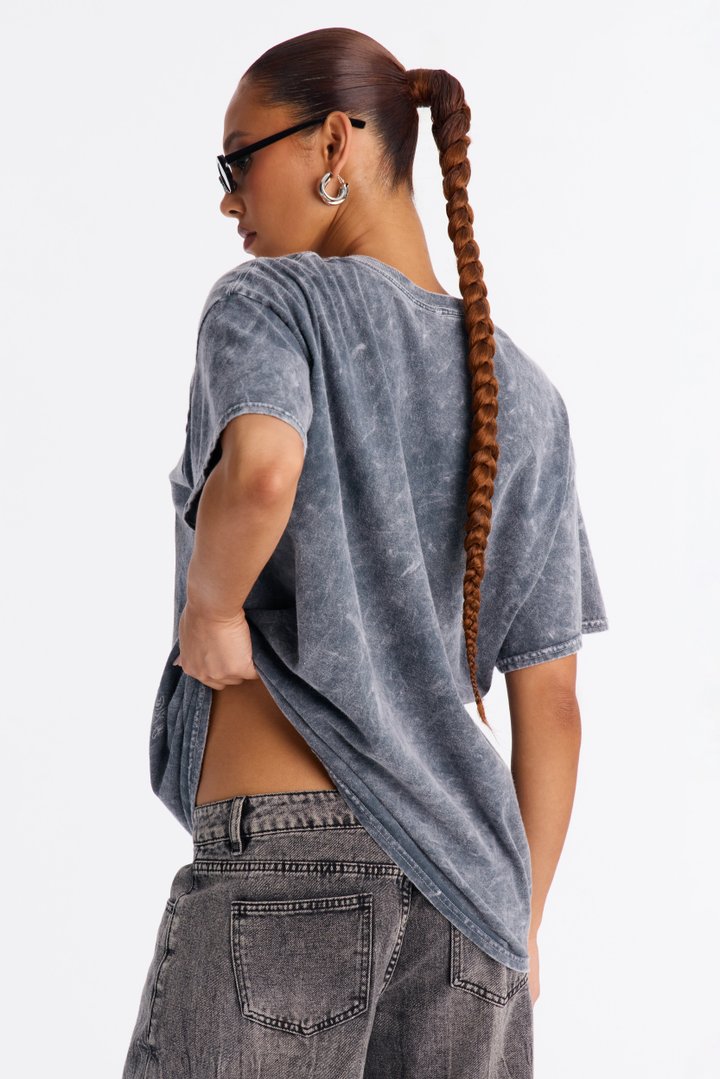 LA Sparkle Oversized Washed Tee - Charcoal