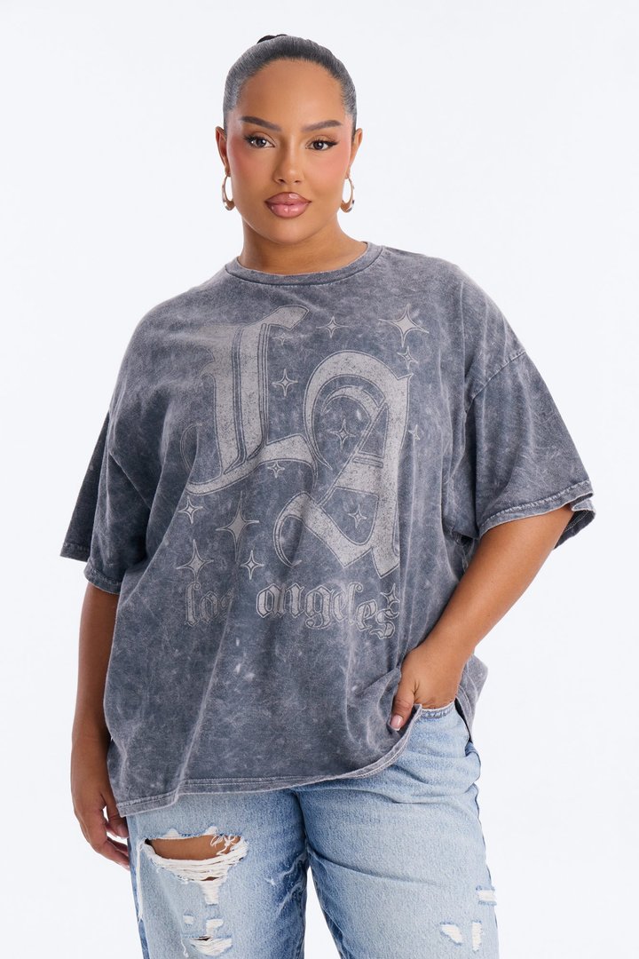 LA Sparkle Oversized Washed Tee - Charcoal