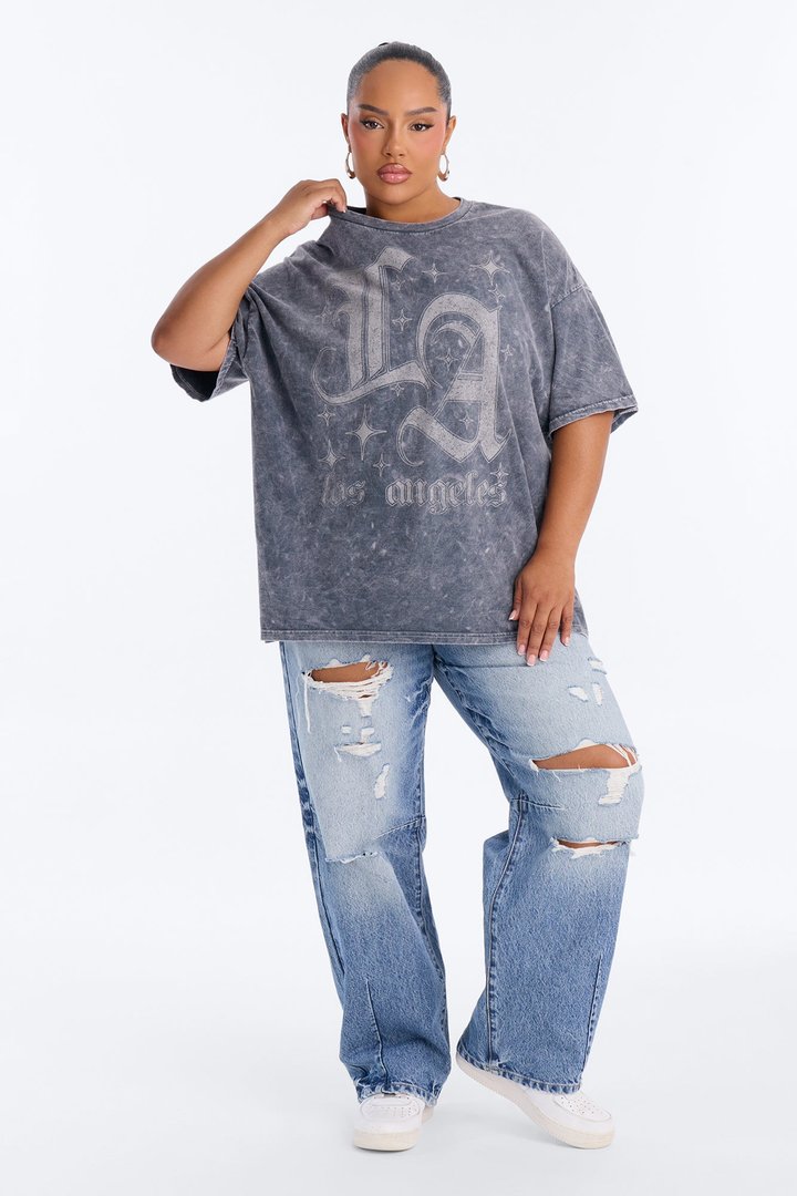 LA Sparkle Oversized Washed Tee - Charcoal