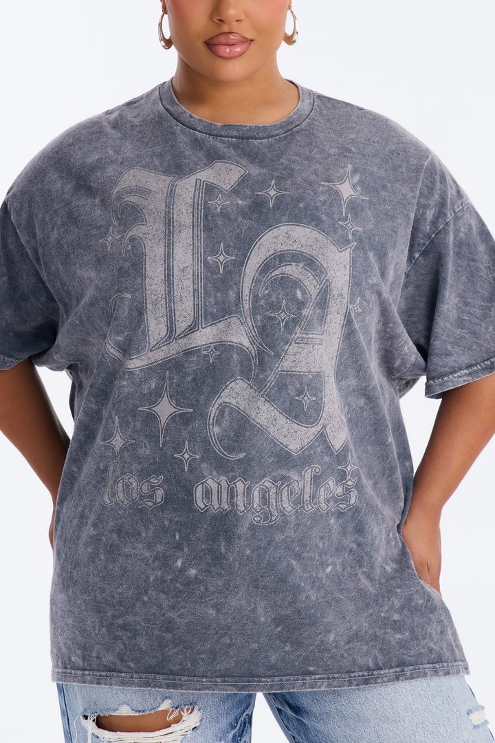 LA Sparkle Oversized Washed Tee - Charcoal