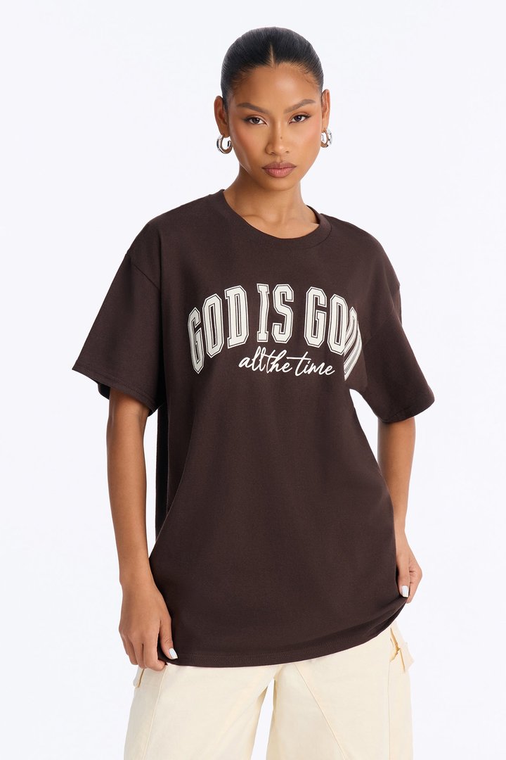 God Is Good All The Time Oversized Tee - Chocolate