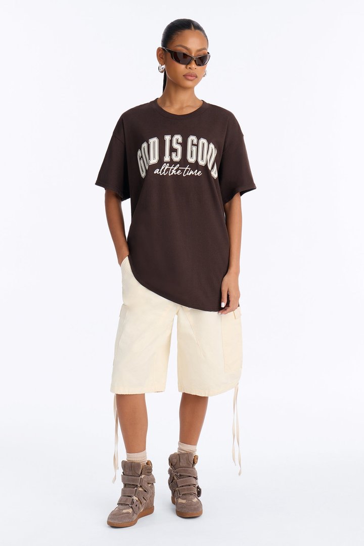 God Is Good All The Time Oversized Tee - Chocolate