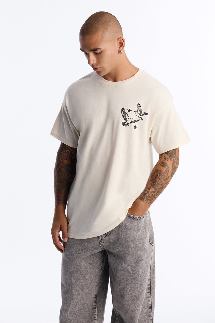 Peace For Everyone Oversized Short Sleeve Tee - Cream