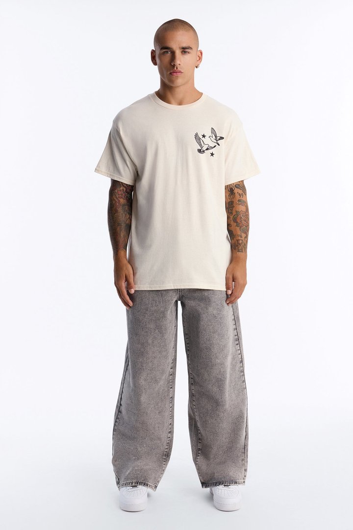 Peace For Everyone Oversized Short Sleeve Tee - Cream