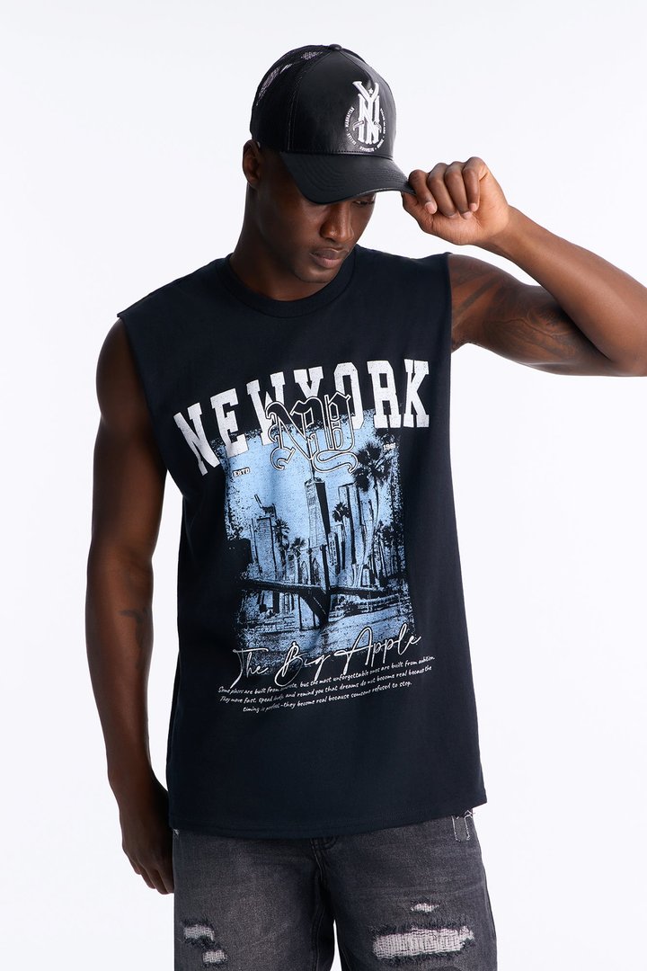 The Big Apple NY Oversized Muscle Tee - Black