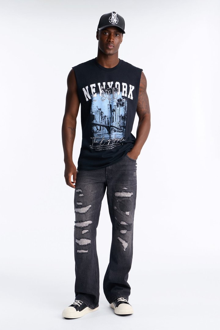 The Big Apple NY Oversized Muscle Tee - Black
