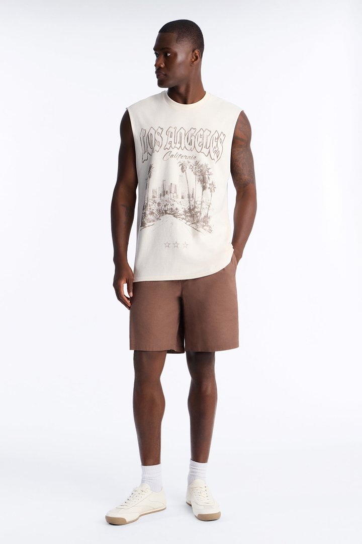Los Angeles Palm Tree Oversized Muscle Tee - Natural