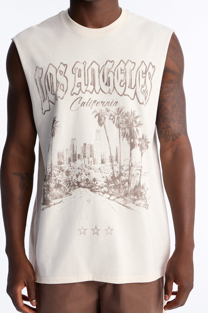 Los Angeles Palm Tree Oversized Muscle Tee - Natural