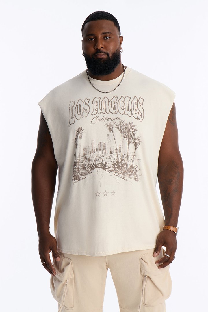 Los Angeles Palm Tree Oversized Muscle Tee - Natural