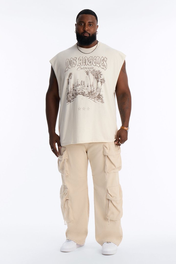 Los Angeles Palm Tree Oversized Muscle Tee - Natural