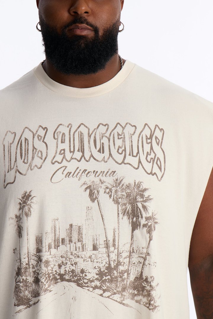 Los Angeles Palm Tree Oversized Muscle Tee - Natural
