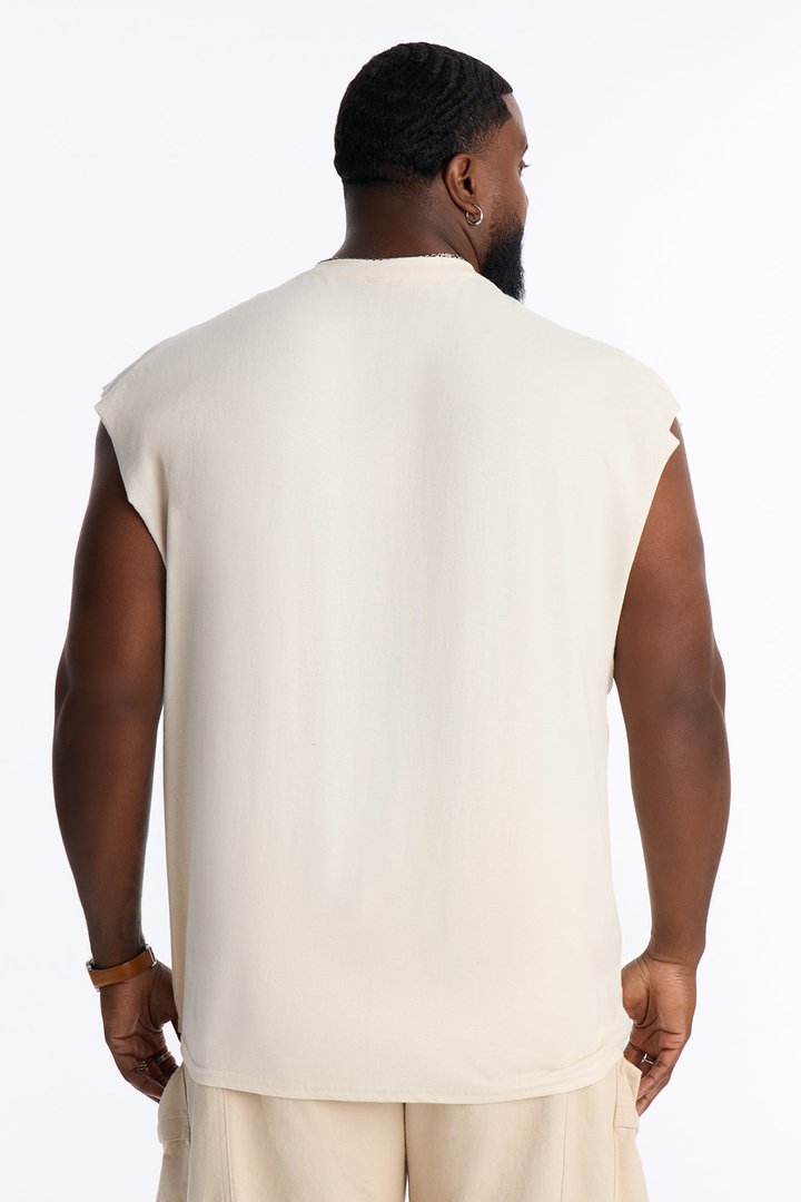 Los Angeles Palm Tree Oversized Muscle Tee - Natural