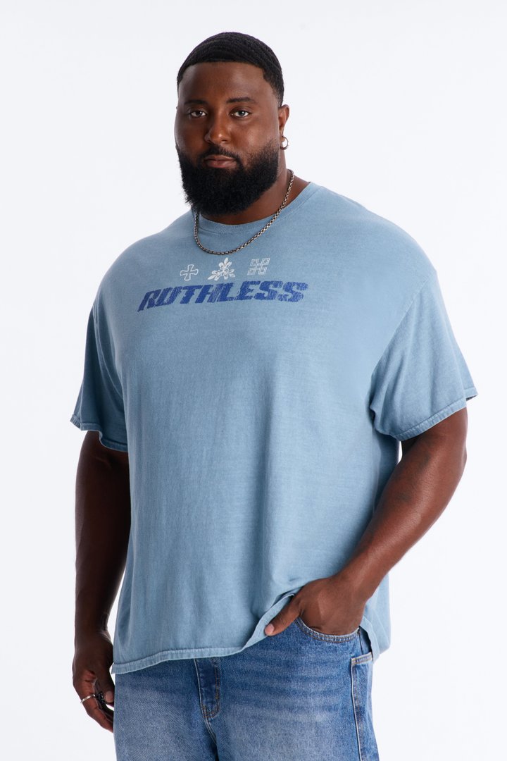Ruthless Chaos Oversized Washed Short Sleeve Tee - Indigo