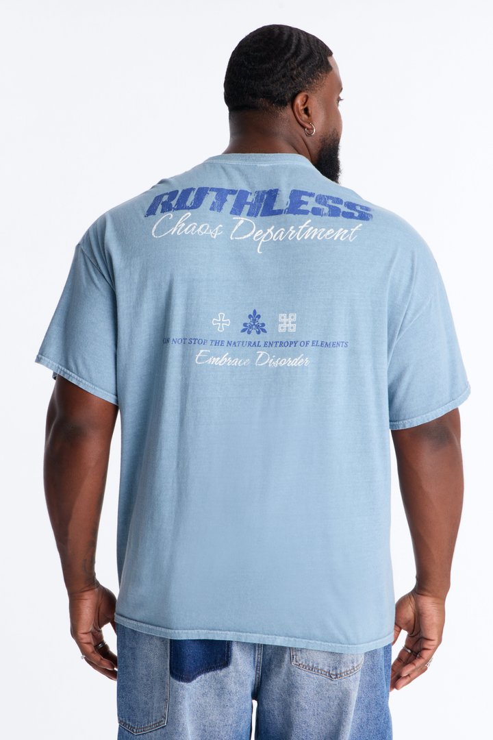 Ruthless Chaos Oversized Washed Short Sleeve Tee - Indigo