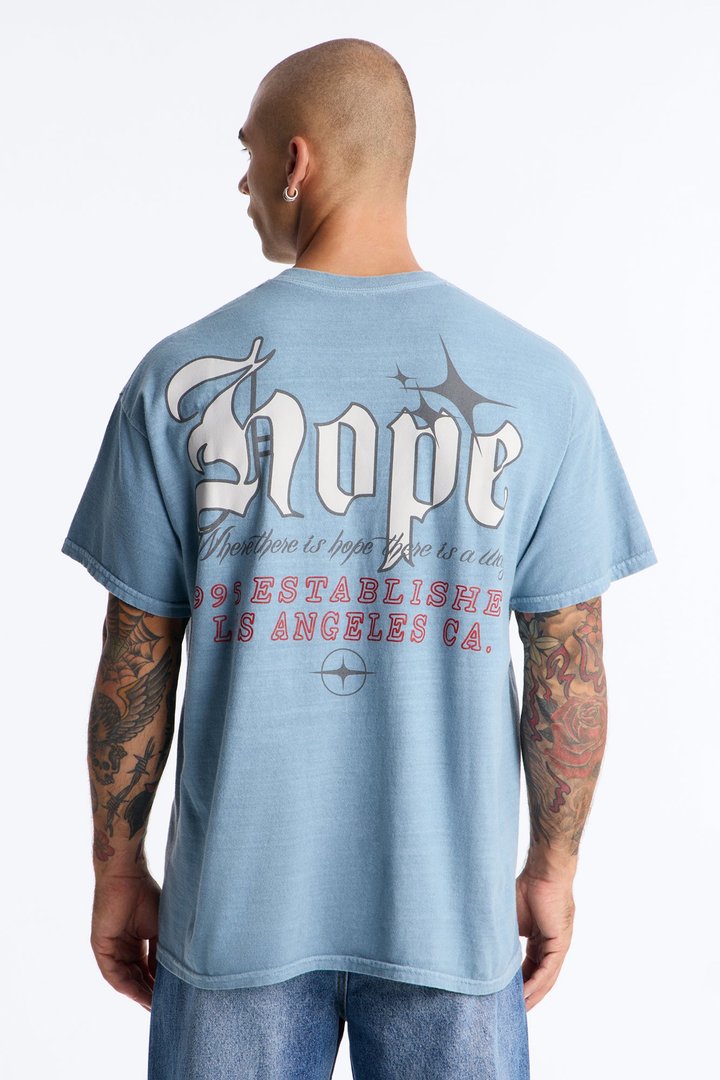 Hope Established Vintage Oversized Short Sleeve Tee - Indigo