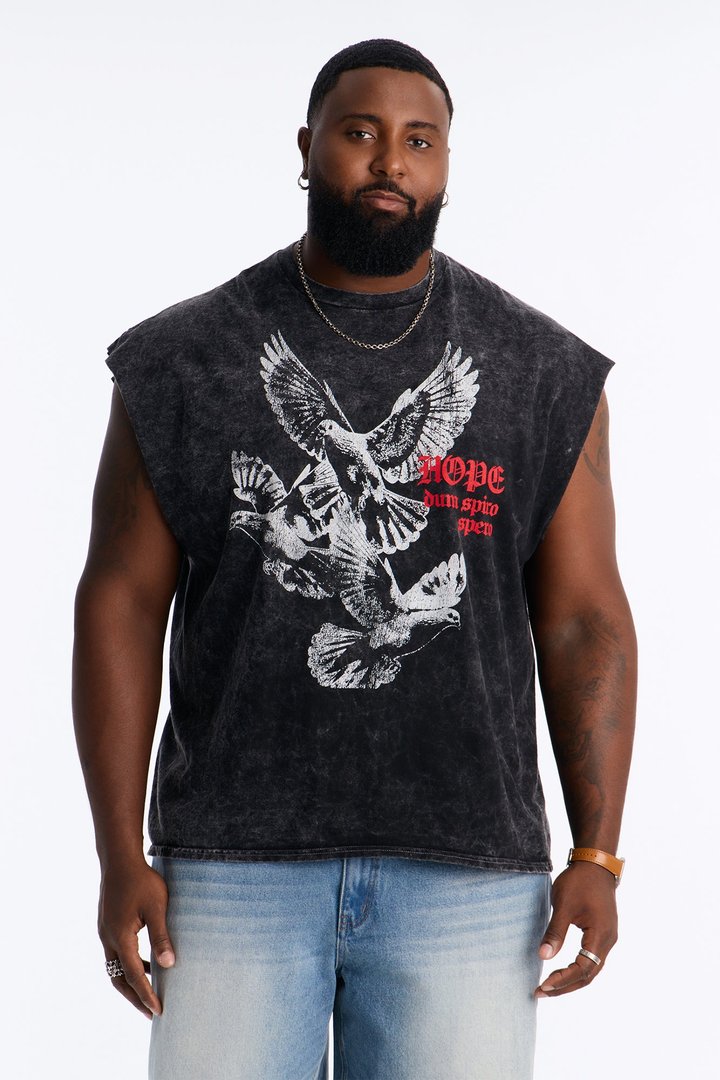 Doves And Hope Vintage Oversized Muscle Tee - Black