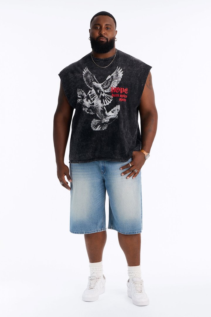 Doves And Hope Vintage Oversized Muscle Tee - Black