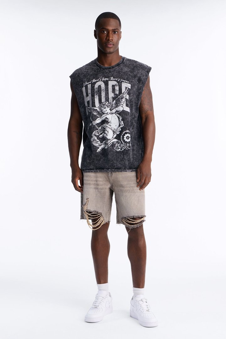 Hope Cherub Vintage Oversized Muscle Tee - Black