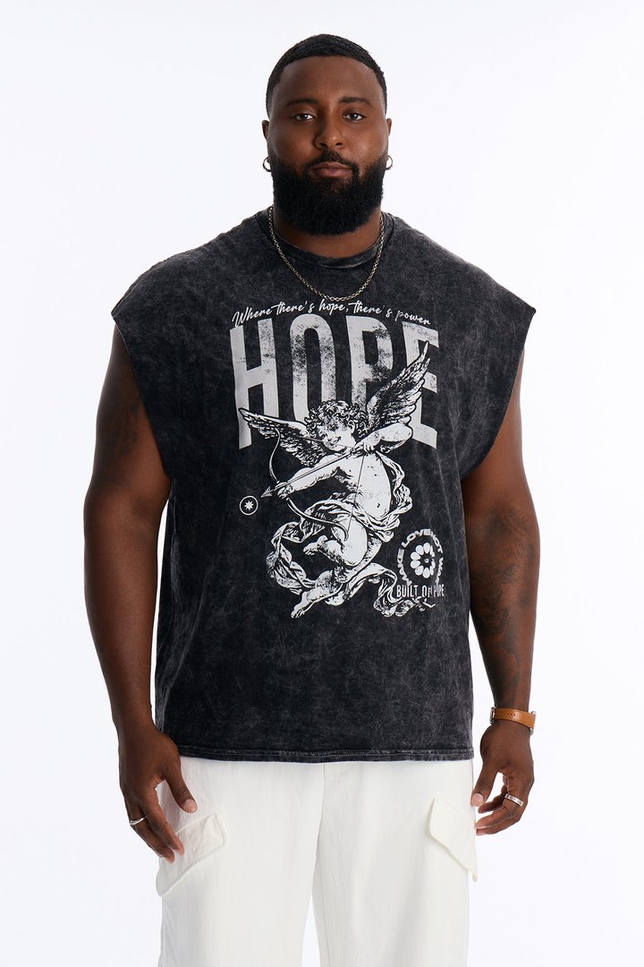Hope Cherub Vintage Oversized Muscle Tee - Black