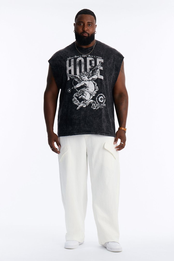 Hope Cherub Vintage Oversized Muscle Tee - Black