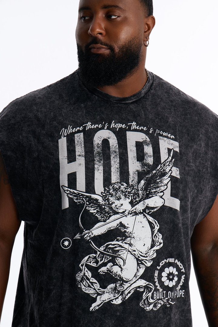 Hope Cherub Vintage Oversized Muscle Tee - Black