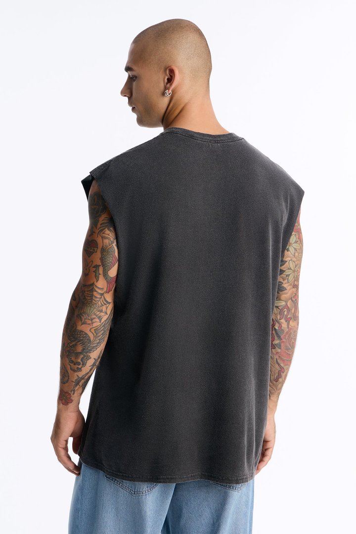 Carpe Diem Vintage Oversized Muscle Tank - Black