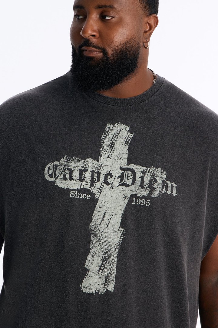 Carpe Diem Vintage Oversized Muscle Tank - Black