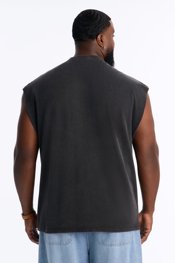 Carpe Diem Vintage Oversized Muscle Tank - Black