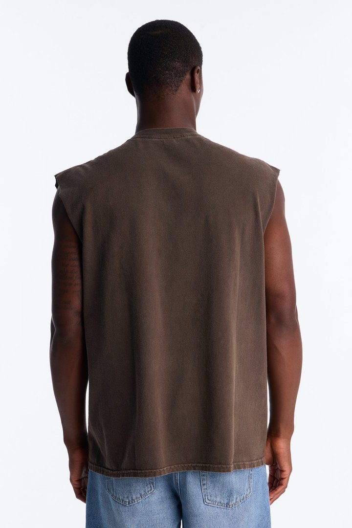 No Rules Just Whiskey Vintage Oversized Muscle Tee - Dark Brown