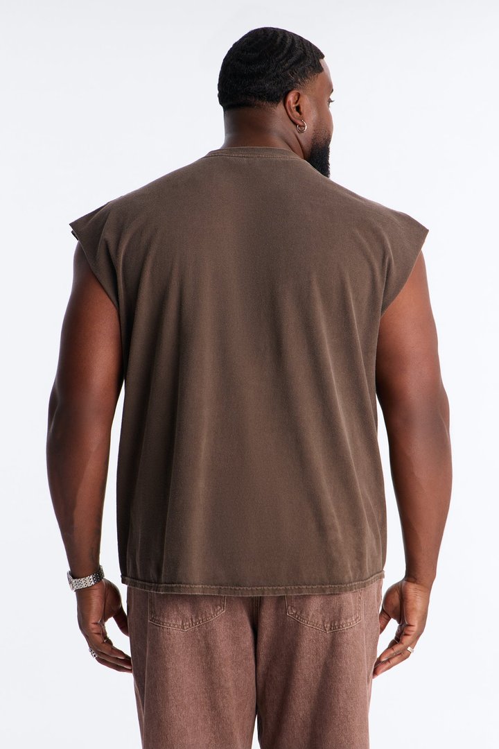 No Rules Just Whiskey Vintage Oversized Muscle Tee - Dark Brown