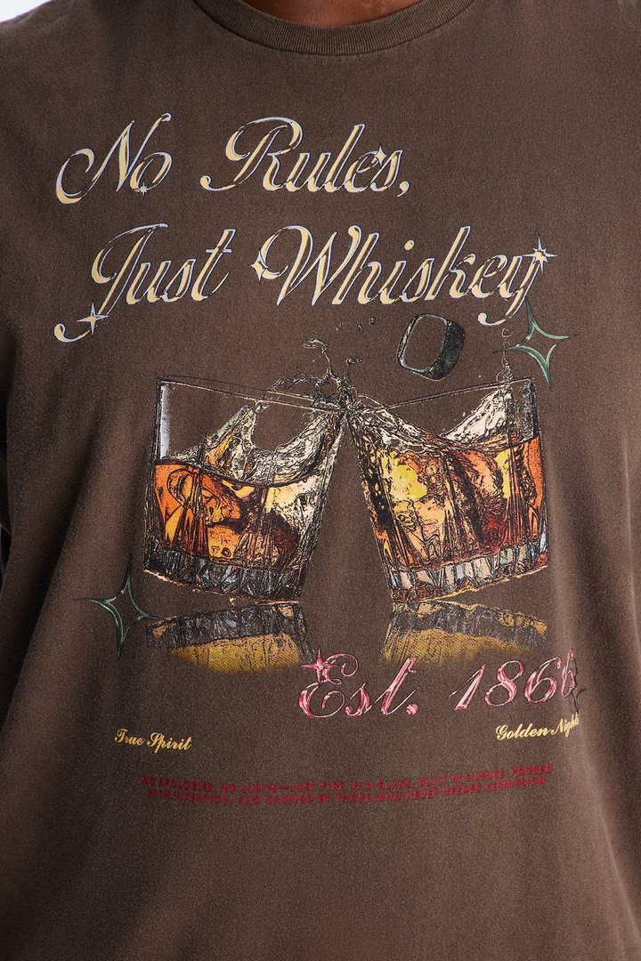 No Rules Just Whiskey Vintage Oversized Muscle Tee - Dark Brown