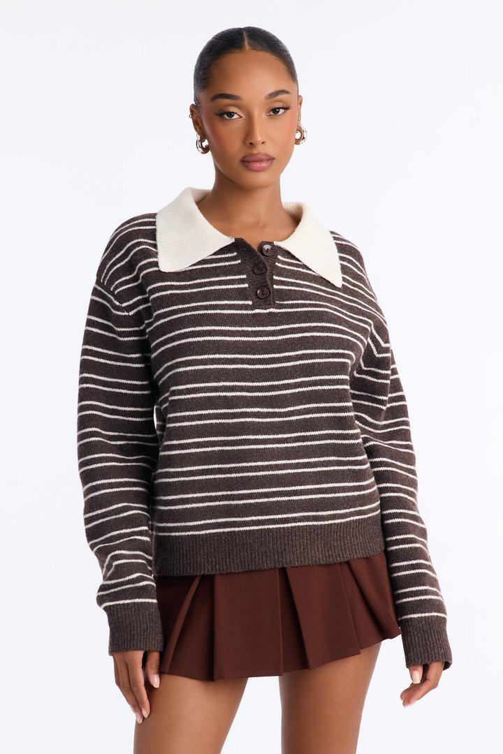 Just A Stripe Girl Sweater - Brown/combo