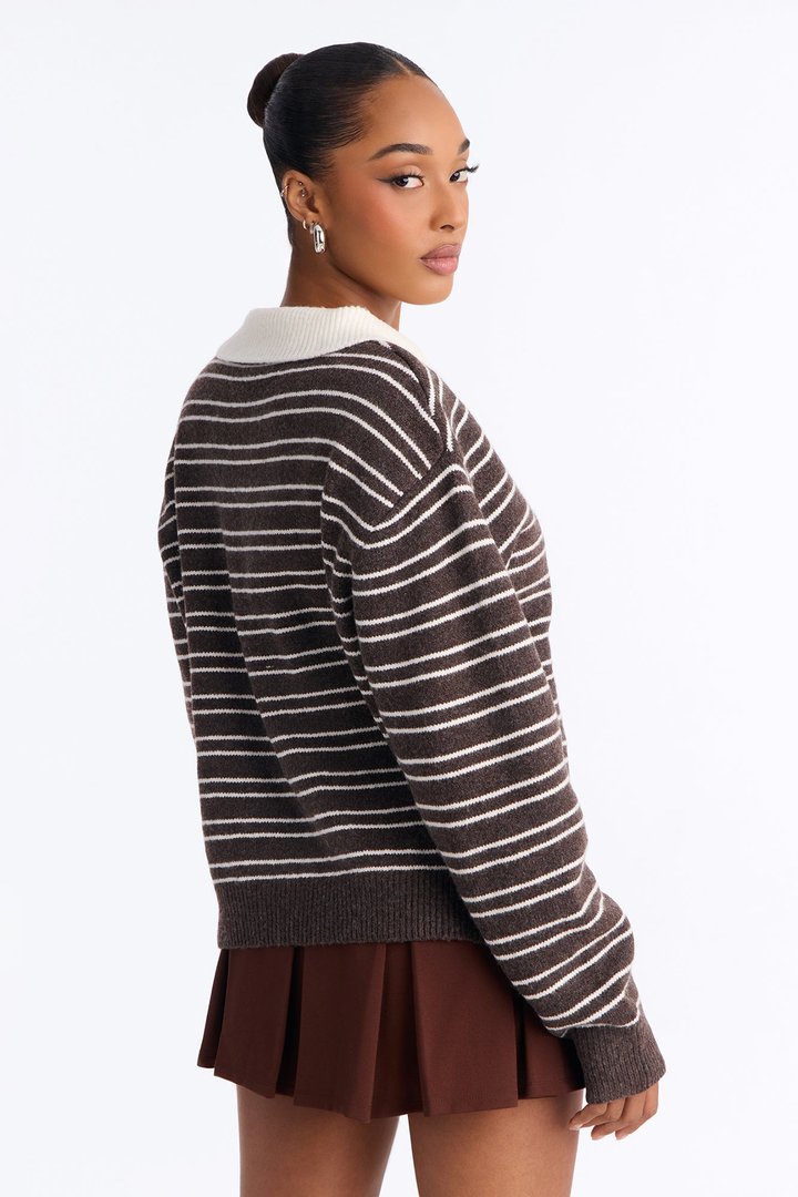 Just A Stripe Girl Sweater - Brown/combo
