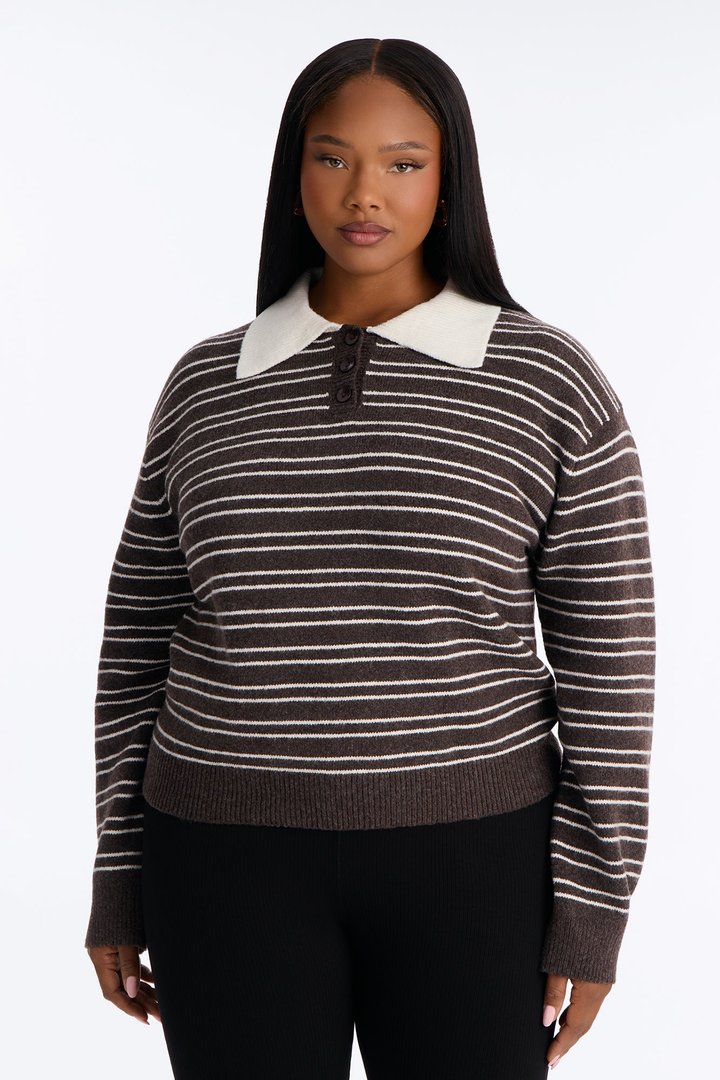 Just A Stripe Girl Sweater - Brown/combo