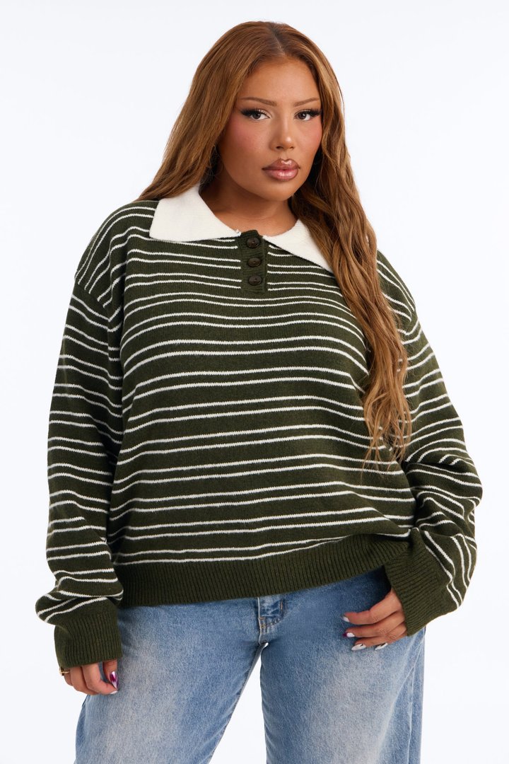 Just A Stripe Girl Sweater - Olive/combo