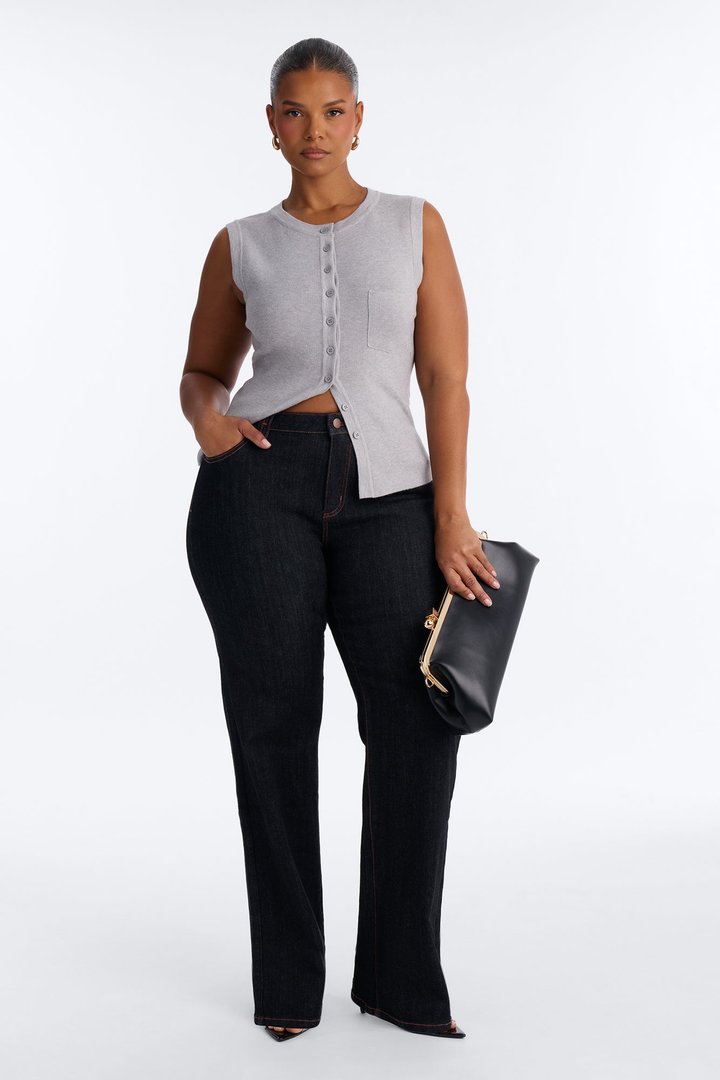 Leona Button Up Sweater Top - Heather Grey