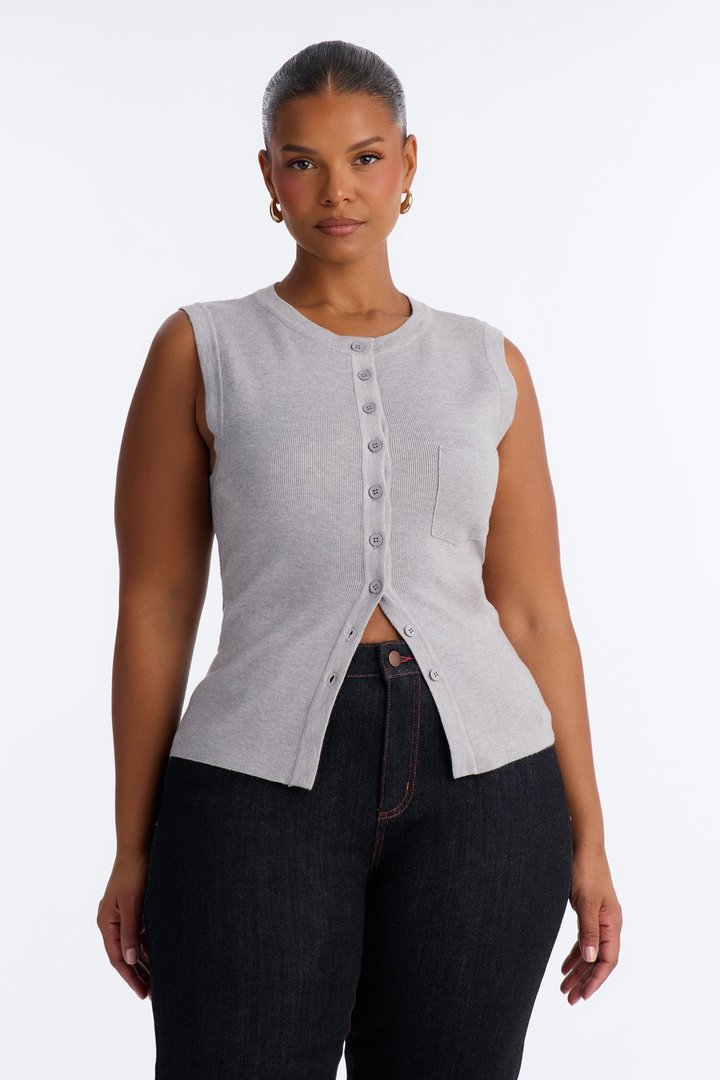 Leona Button Up Sweater Top - Heather Grey