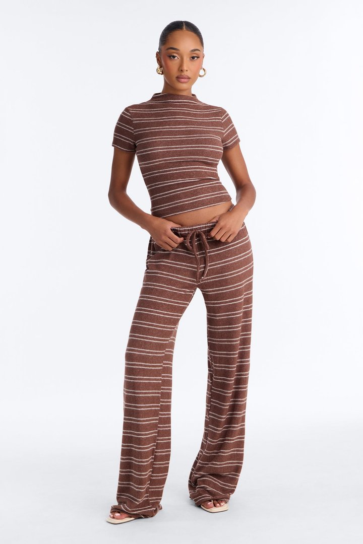 Hang Around Striped Hacci Pant Set - Mocha