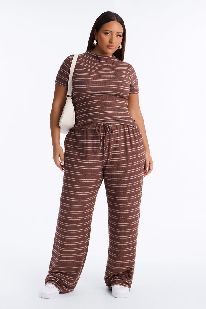 Hang Around Striped Hacci Pant Set - Mocha