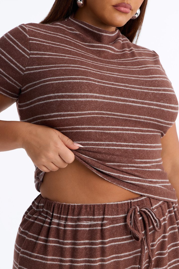 Hang Around Striped Hacci Pant Set - Mocha