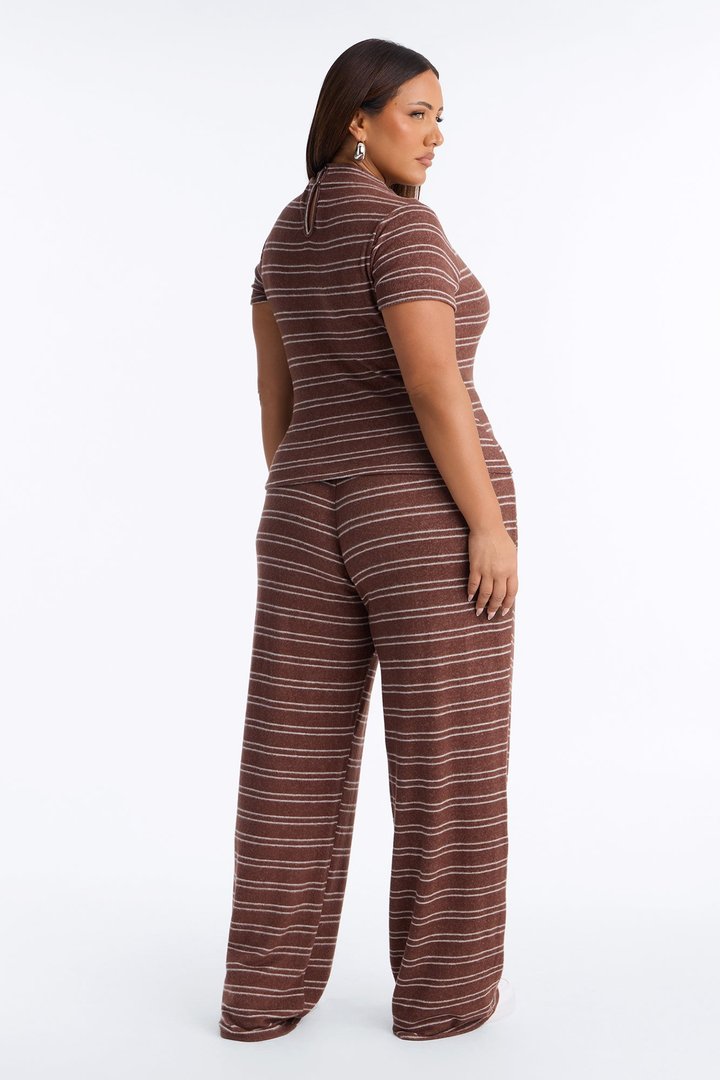 Hang Around Striped Hacci Pant Set - Mocha