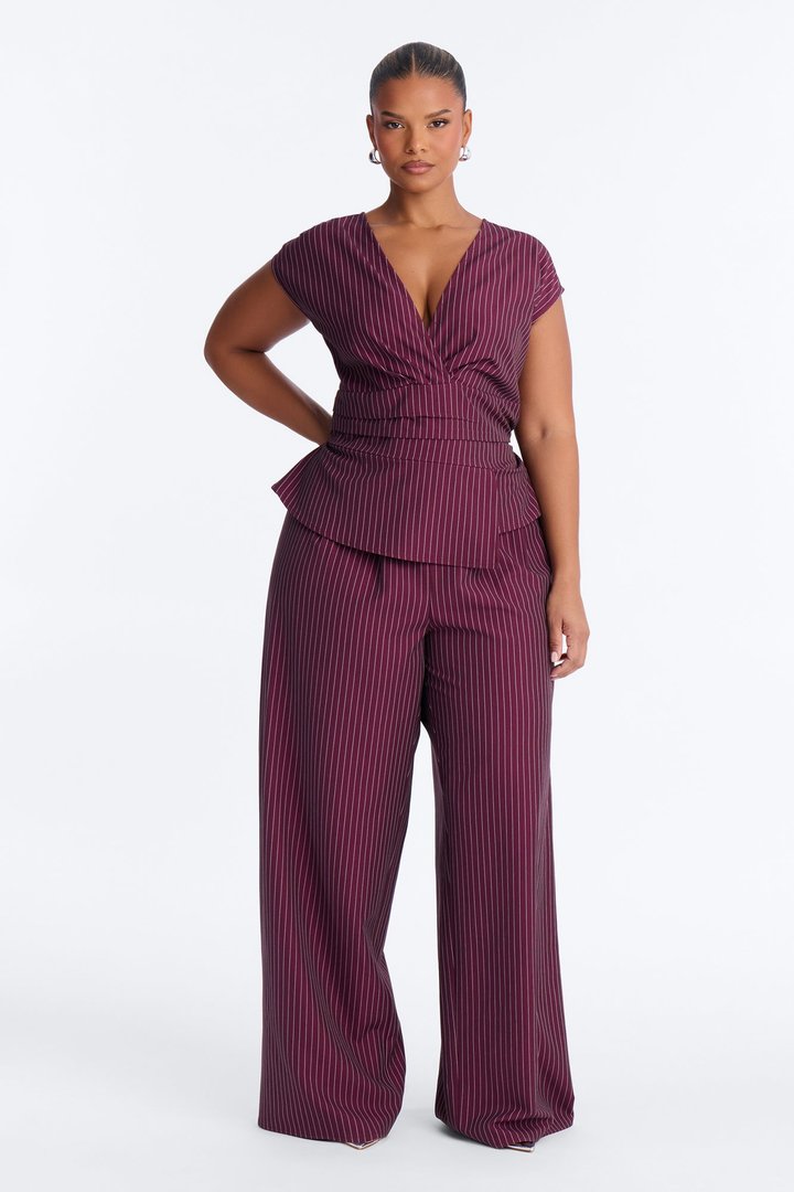 Locked In Pinstripe Pant Set - Wine