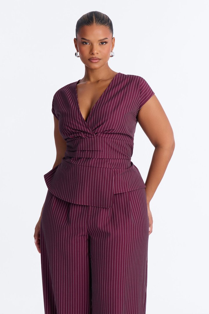Locked In Pinstripe Pant Set - Wine