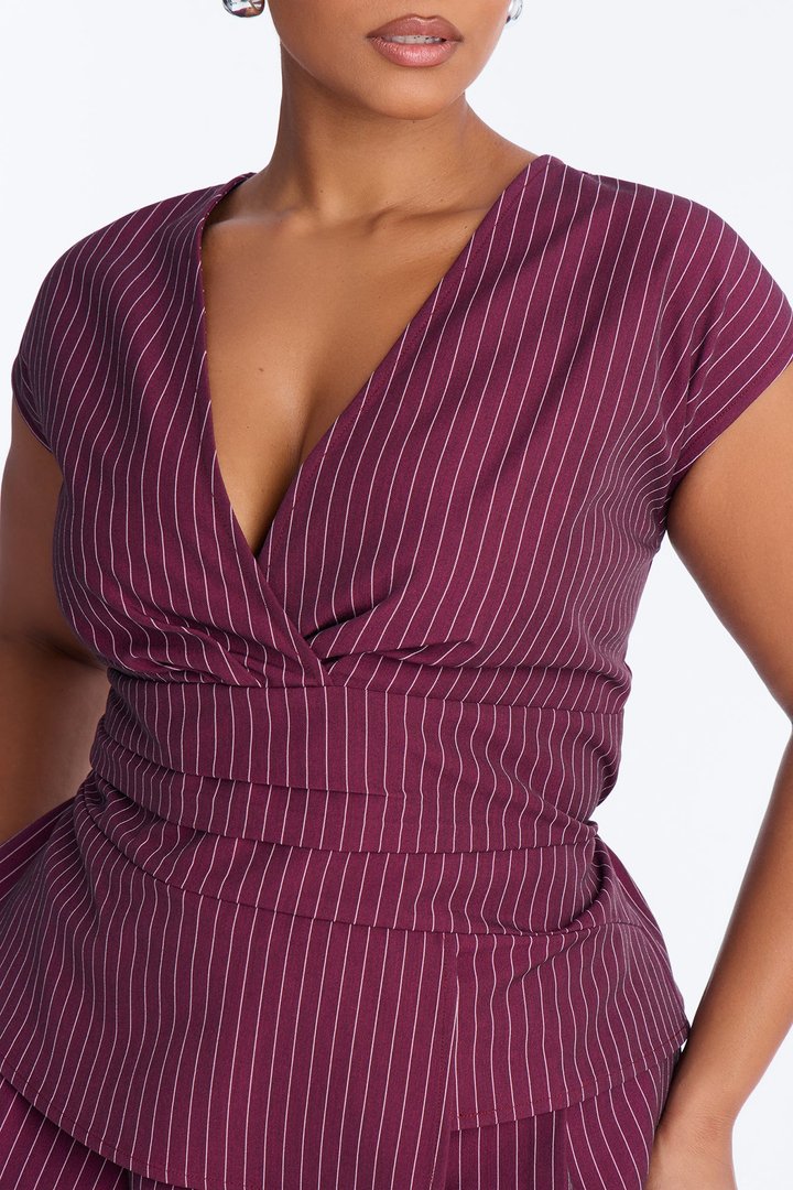 Locked In Pinstripe Pant Set - Wine