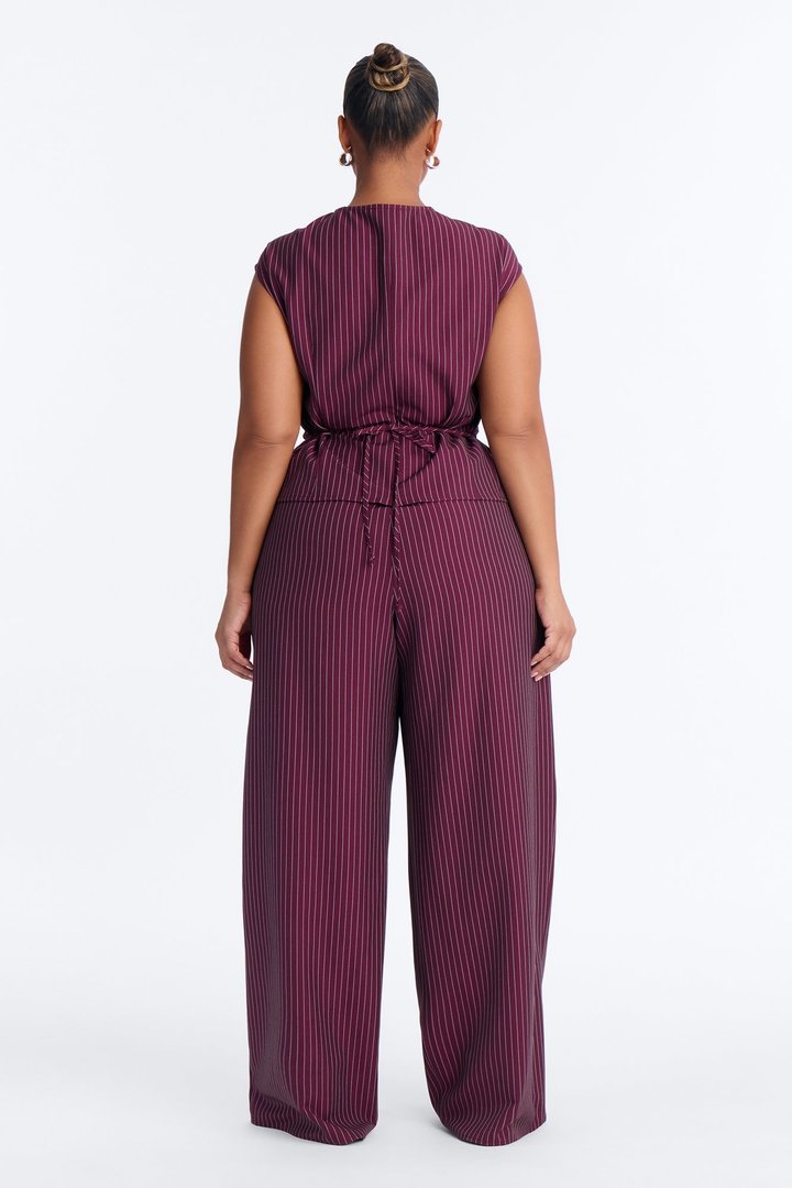 Locked In Pinstripe Pant Set - Wine