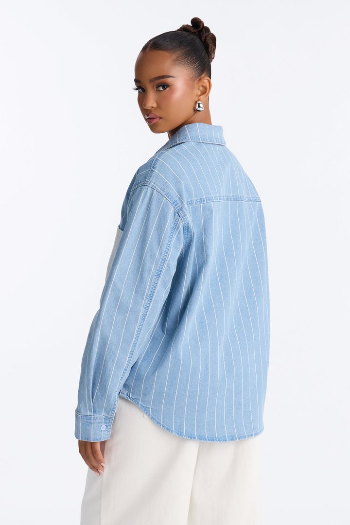 Above Average Striped Denim Button Up Shirt - Blue
