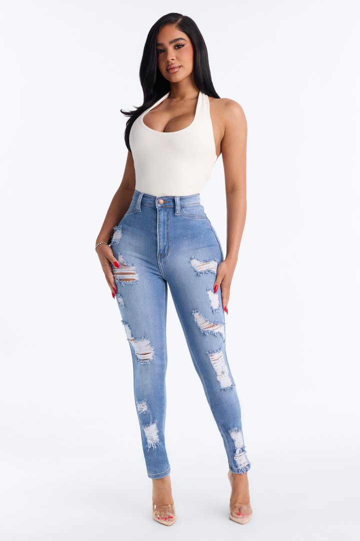 Be Right Back Ripped Skinny Jeans - Light Wash