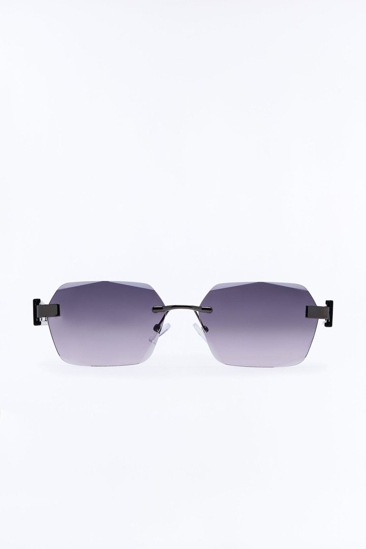 Right Back Rimless Frame Geometric Sunglasses - Gunmetal